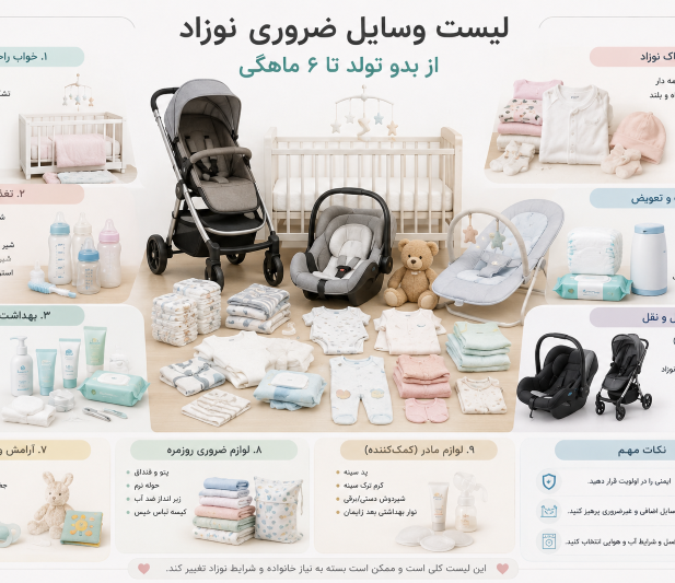 وسایل ضروری برای نوزاد از بدو تولد تا 6 ماهگی