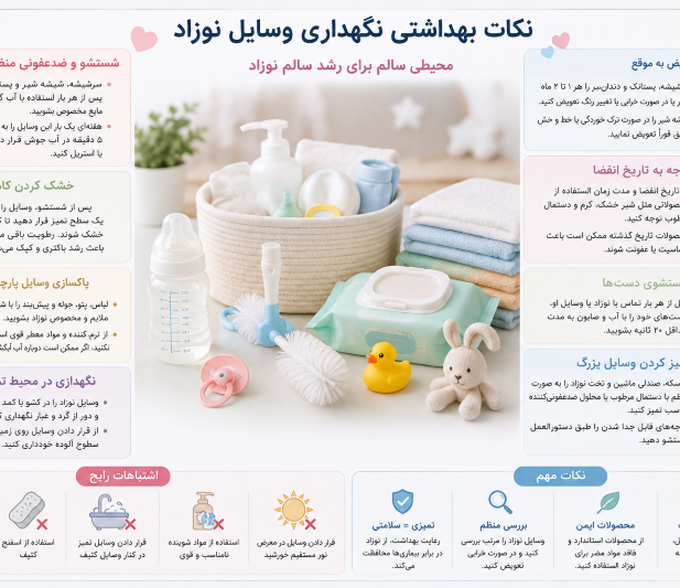 نکات بهداشتی نگهداری وسایل نوزاد