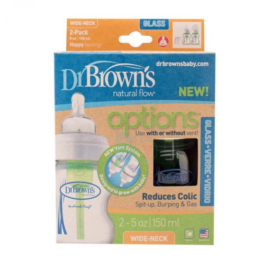 wb5200-1-550x550 شیشه شیر دو عددی 150 میلی لیتر پیرکس پهن آپشن ضد کولیک دکتر براون Dr Brown's - Image 1